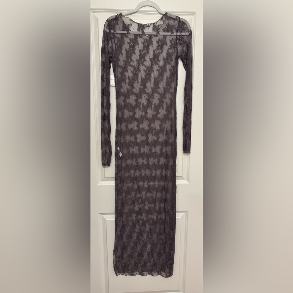 NWT Free People Dark Gull Grey Sheer Star Lace Maxi Dress Medium - Picture 11 of 12